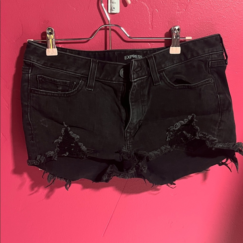 Express Black Frayed Hem Jean Shorts